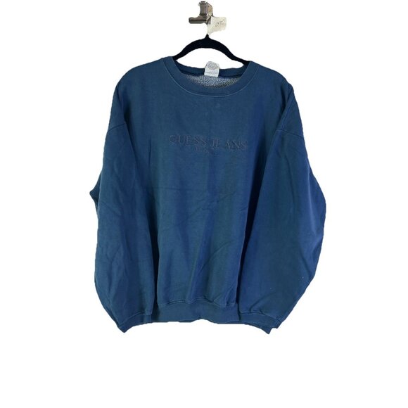 Vintage 90s Guess Stitched Spell Out Faded Crewneck Sweatshirt USA - Picture 1 of 8
